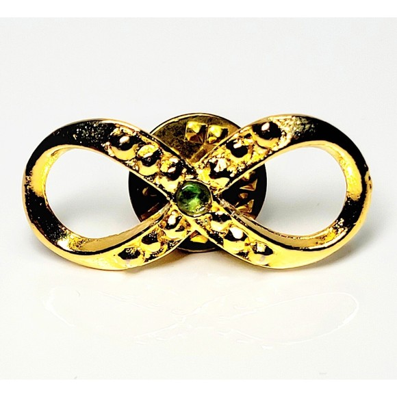 HATTIE CARNEGIE Infinity Brooch Gold GP Green Rhinestone PIN VALENTINE PRISTINE! - Picture 8 of 8